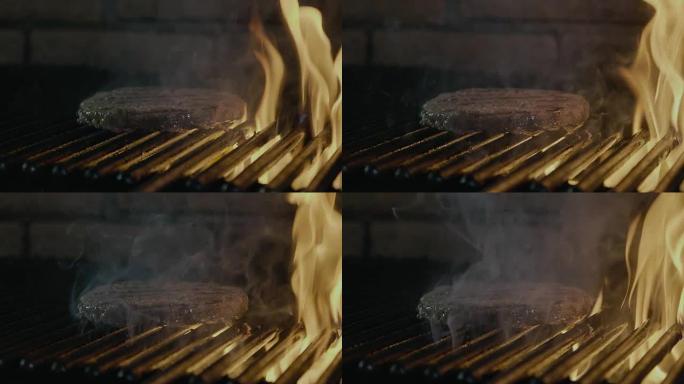 快餐烧烤牛排在火烤架上烹饪