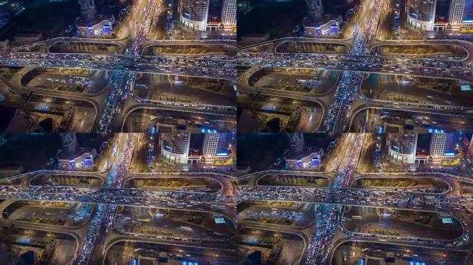 T/L WS HA PAN拥挤路口夜间/北京，中国