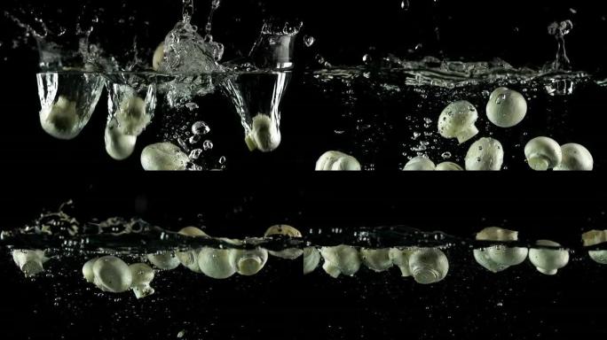 缓慢运动：蘑菇飞溅到水中