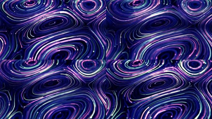 4k抽象氖漩涡。抽象粒子扭曲动态波浪线条