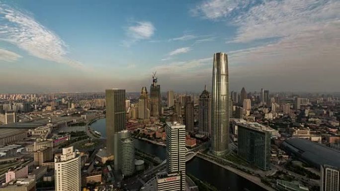 延时-白天戏剧性的天津天际线的高架视图 (WS HA ZO)