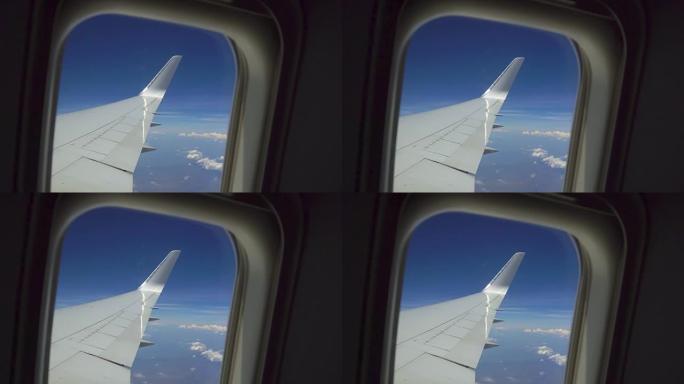 高空飞翔，从飞机的窗户向外看