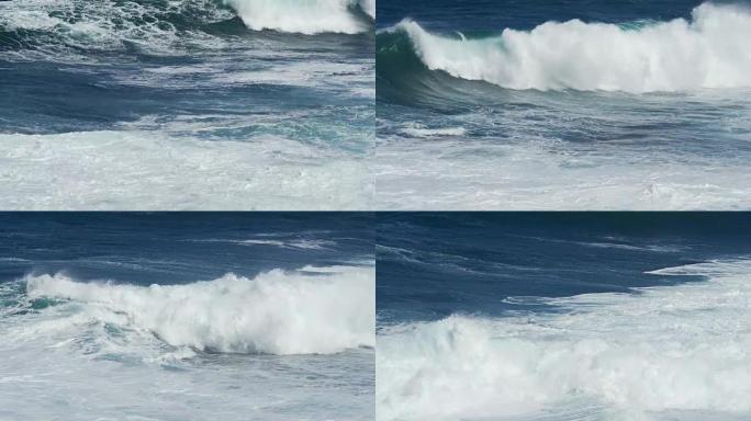 海浪破碎和飞溅海浪延时海边浪花白色浪排