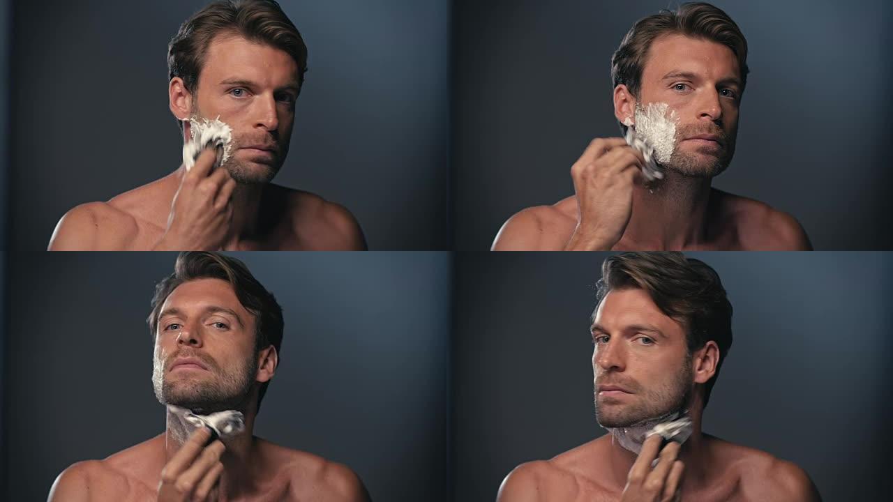 男人刮脸刮胡子洗脸剃须泡沫
