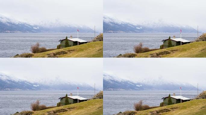挪威峡湾附近的偏远房屋