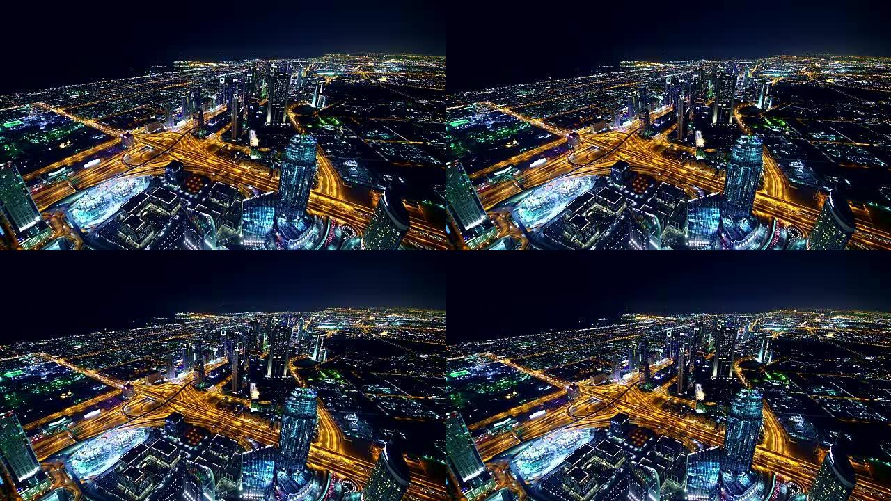 迪拜夜晚的街道夜景灯火车流金融中心城市