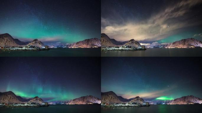 时差：北极光，罗弗敦群岛，北极挪威