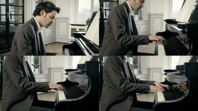 钢琴家作曲弹奏钢琴外国人男人弹奏