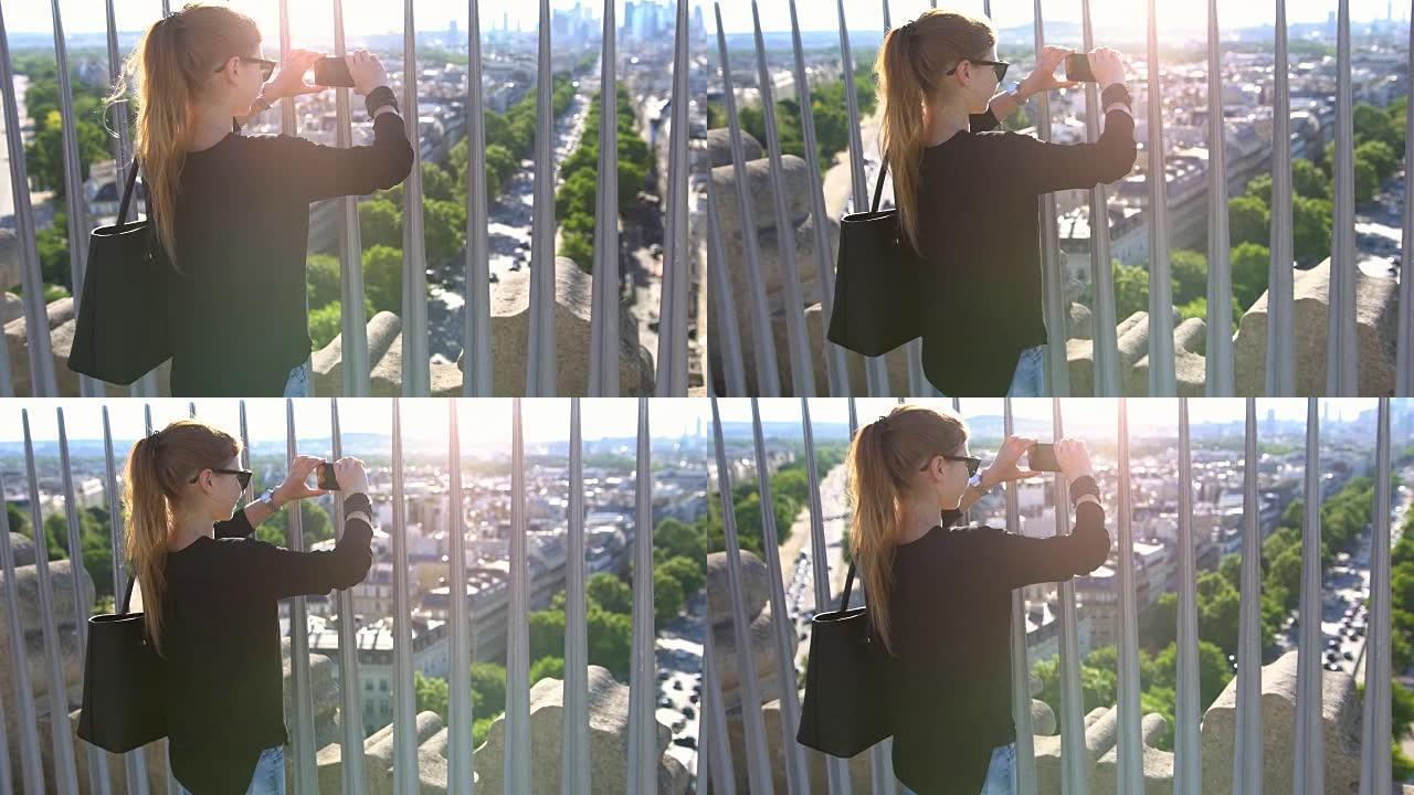 巴黎的一名女子从空中拍摄这座城市