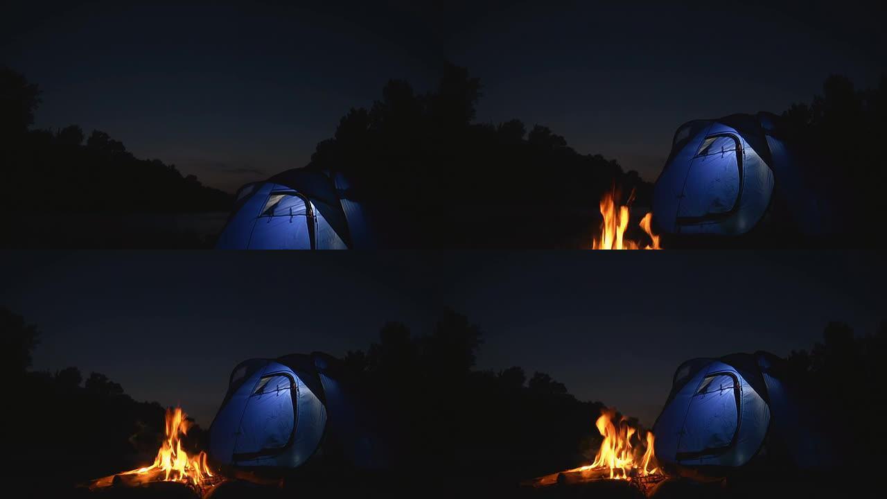 高清起重机：帐篷前的篝火