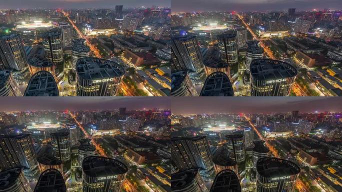 延时-三里屯鸟瞰图，北京城市线，黄昏到夜晚的过渡