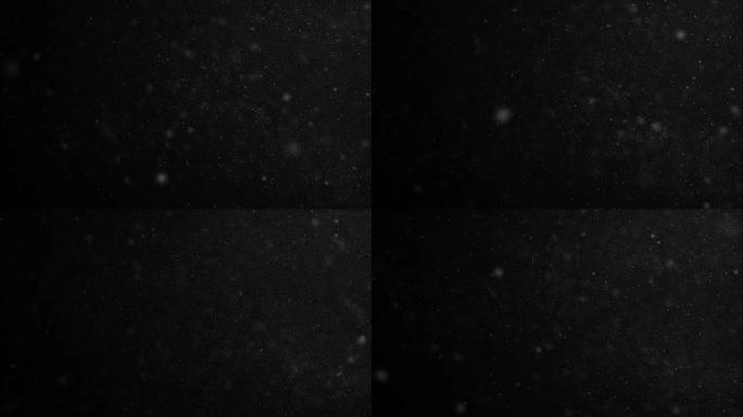 美丽的无缝尘埃粒子特写镜头在黑色背景下在风中慢动作飞行。空中浮点的循环3d动画与散景。