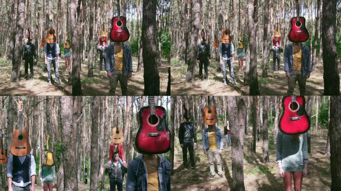 森林里的青少年。森林里的青少年吉它
