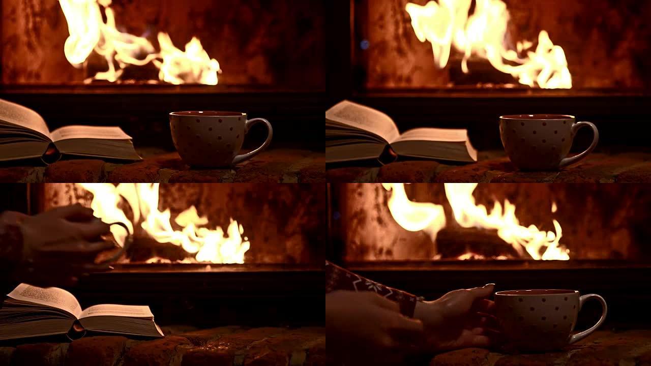 DS女人在壁炉旁喝茶