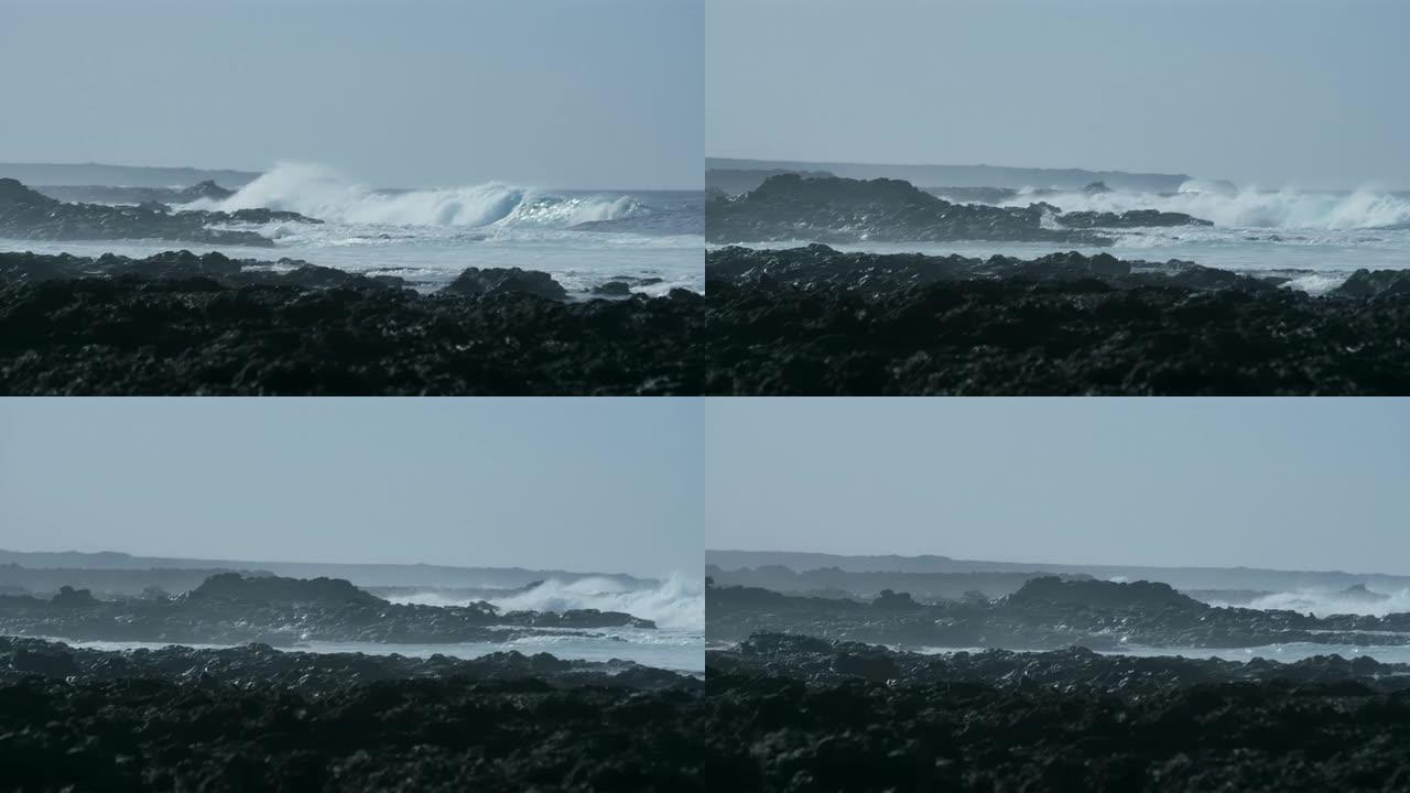崎岖不平的海岸大海边浪花海岛拍打石头礁石