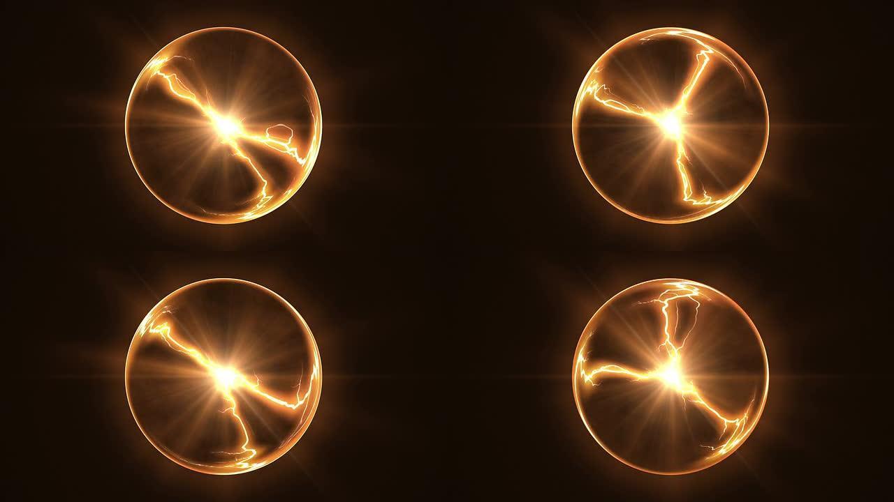 橙色能量球背景电流能量球电灯泡钨丝灯