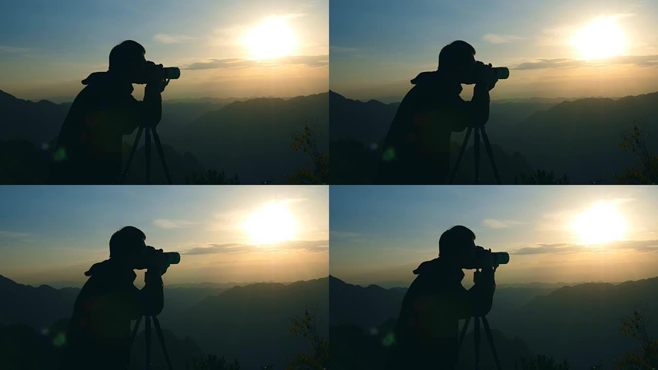 摄影师拍摄的山日落