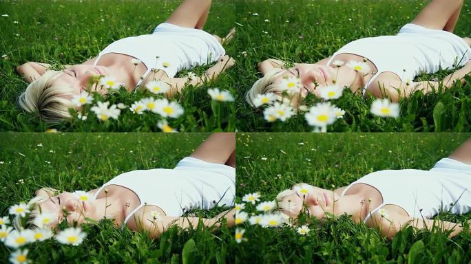 高清娃娃：美女睡在草地上