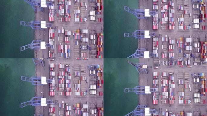 鸟瞰图，工业港口与集装箱船新加坡