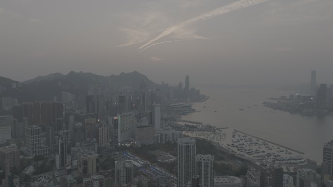 LOG格式航拍香港岛的傍晚