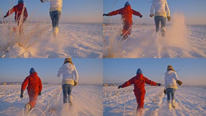 TS母女雪中奔跑雪中奔跑背影
