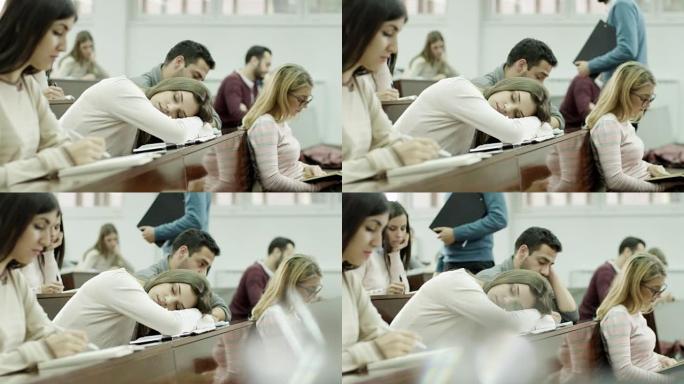 女学生在教室睡觉