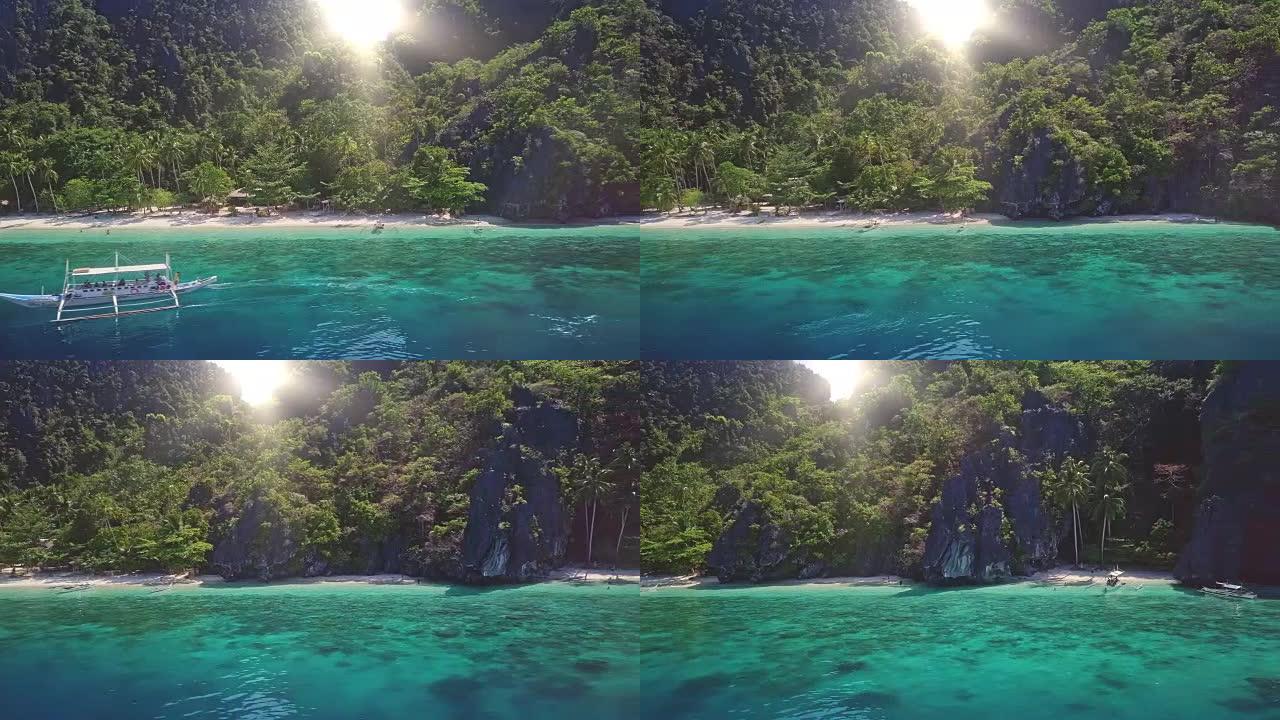 菲律宾巴拉望阳光普照和海滩的实时视频