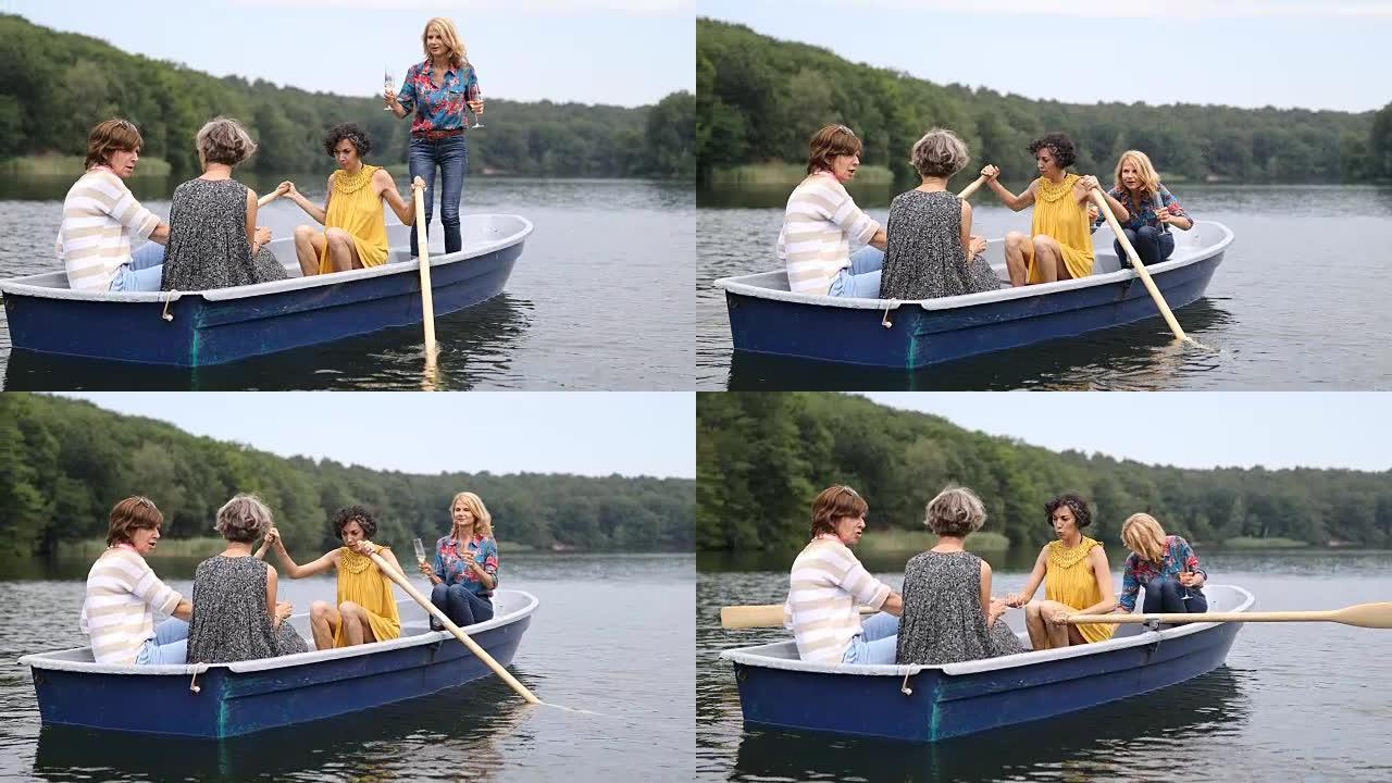 假期期间在湖中划船的雌性
