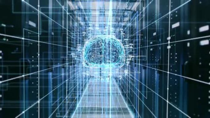 数字大脑的概念:数据中心的功能人工智能的抽象与信息流。