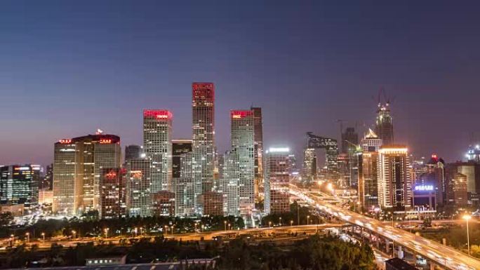 时间流逝-北京CBD和CCTV大楼，晚上 (平移)