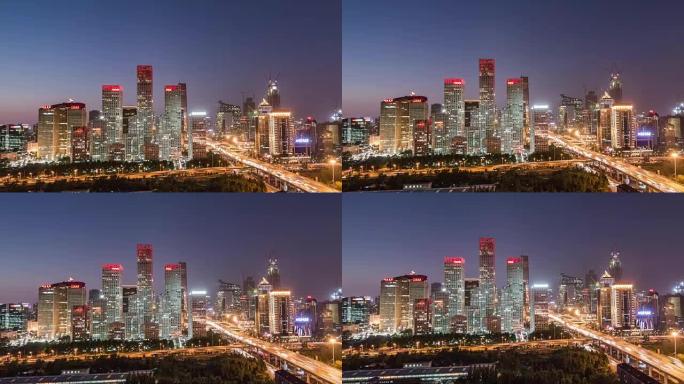 时间流逝-北京CBD和CCTV大楼，晚上 (平移)