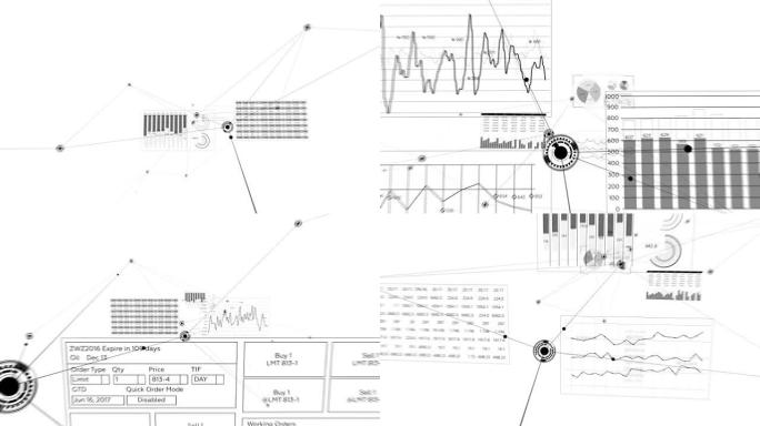 摘要商业网络成长白色背景。浏览全球金融图表图表。美丽的循环3d动画线条和点。商业和技术概念