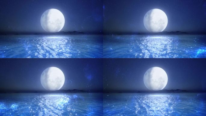 唯美月亮圆月湖面唯美场景-循环