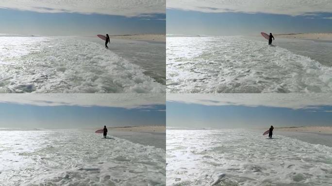 女人用冲浪板在海上行走4k