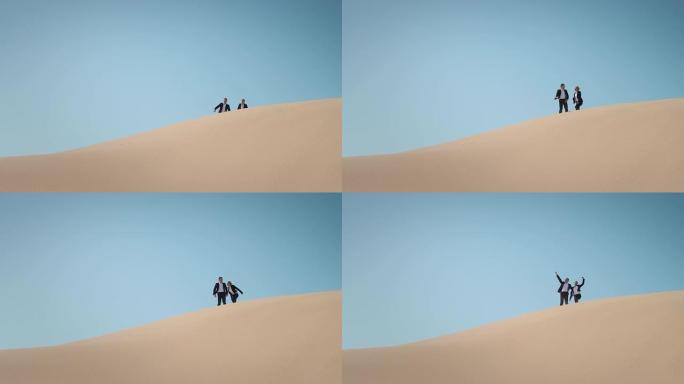 沙漠中的商人成功团队精神两个人从沙漠中出