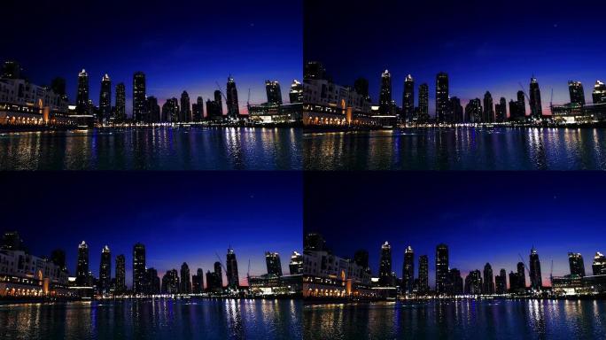 城市灯光在水中的反射