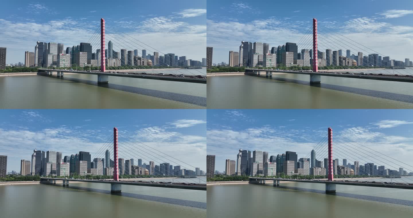 大气4K航拍杭州钱塘江三桥