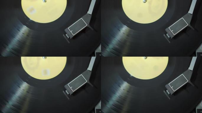 旋转记录，特写黑胶唱片老式唱碟机物件留声