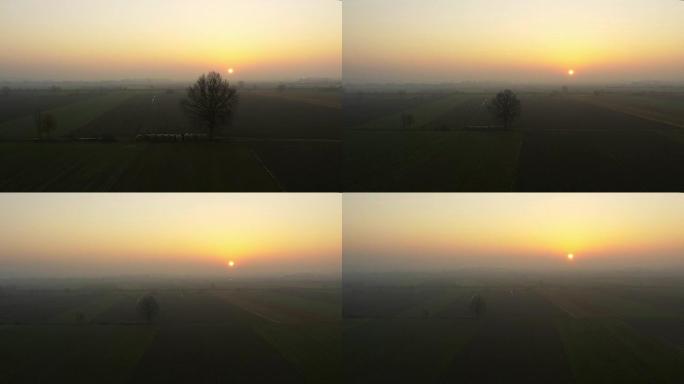 日出时的空中乡村景观