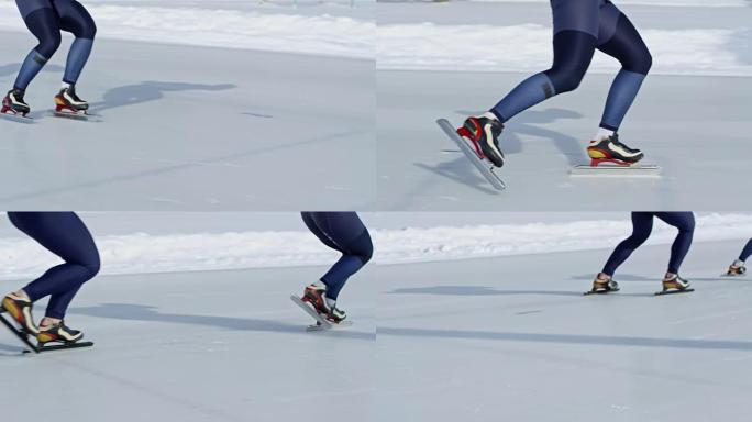 滑冰者在溜冰场上冲刺