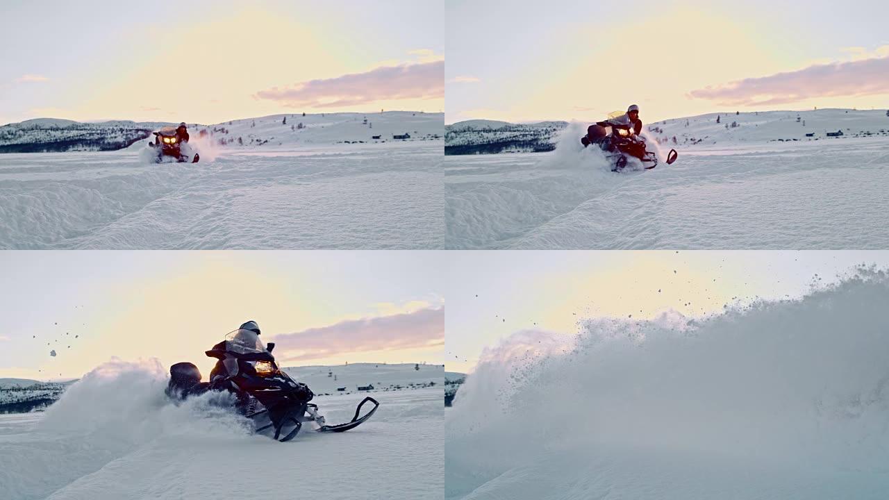 SLO MO骑着雪地摩托玩得开心