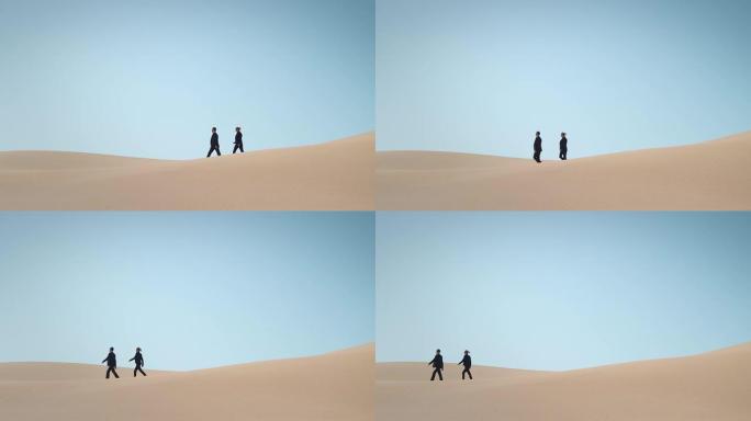沙漠中的商人沙漠行走黄沙两人