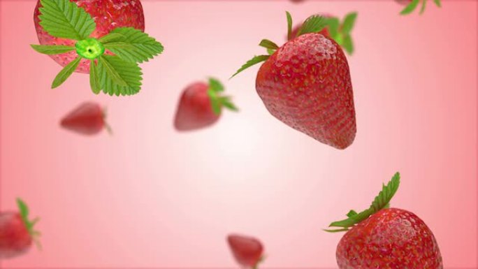 掉落的草莓背景粉红色