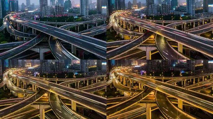 延时-上海，繁忙路口，南浦大桥，昼夜过渡