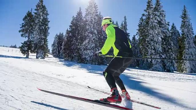 越野滑雪滑雪运动视频素材男人滑雪