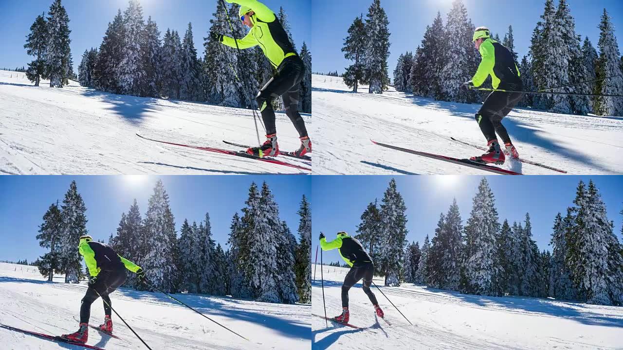 越野滑雪滑雪运动视频素材男人滑雪