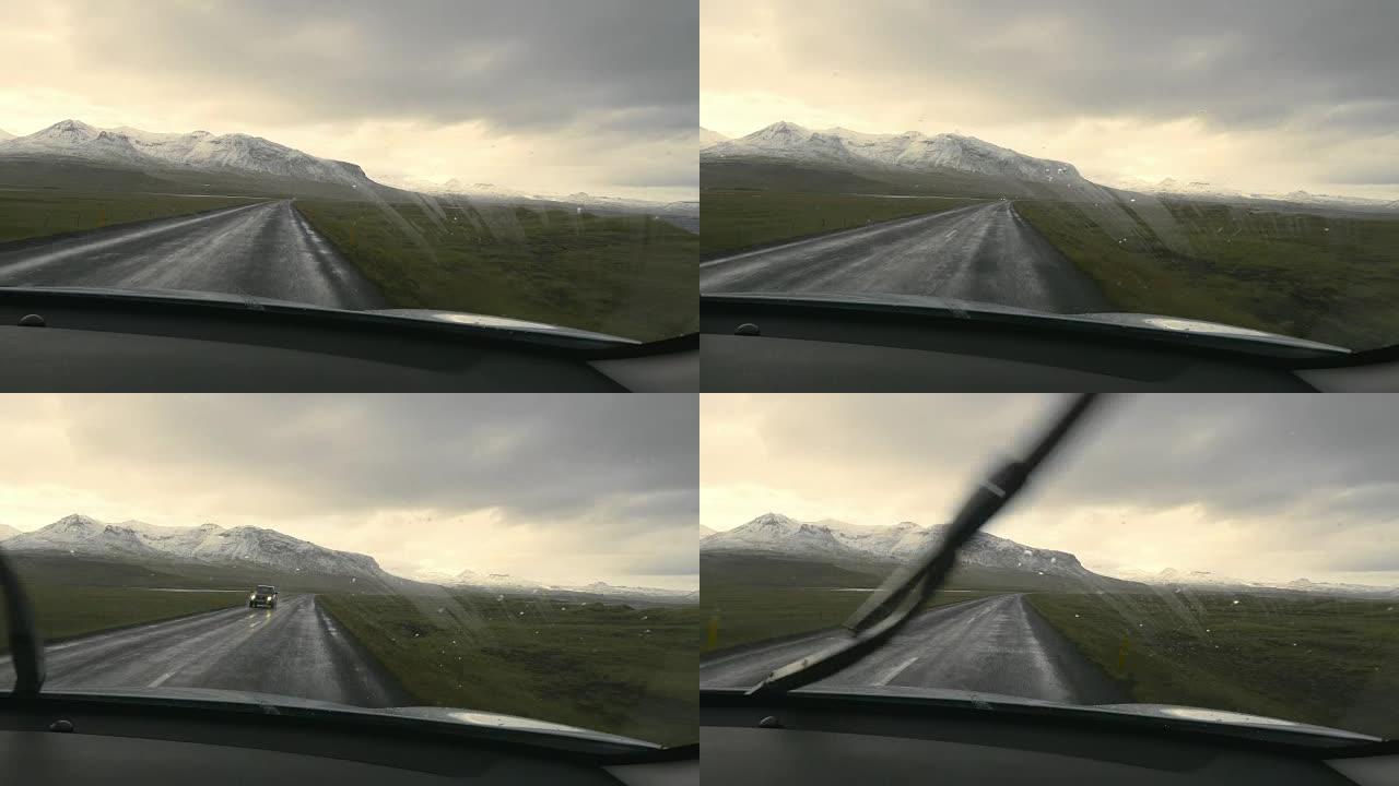 POV在冰岛的荒野中驾驶