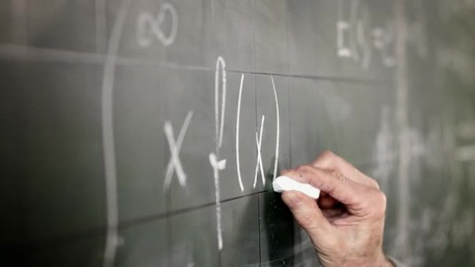 教授在黑板上写字特写镜头粉笔书写板书