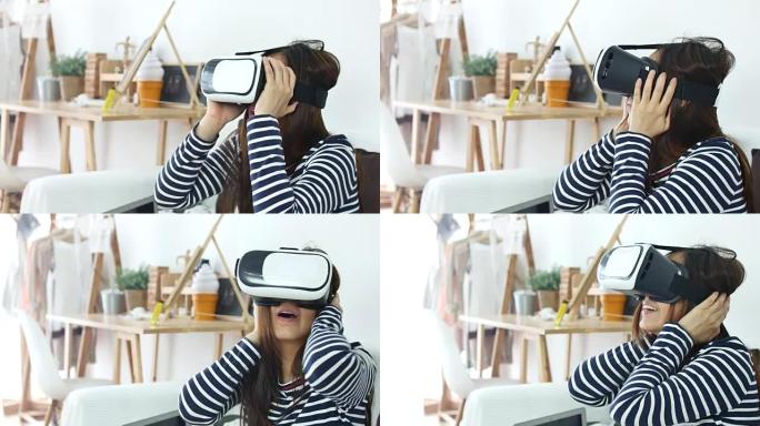 女人在家中使用VR眼镜