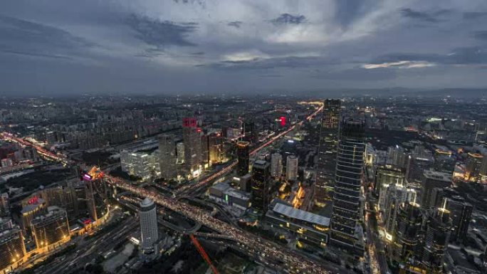 奇妙城市场景的鸟瞰图，昼夜过渡/中国北京
